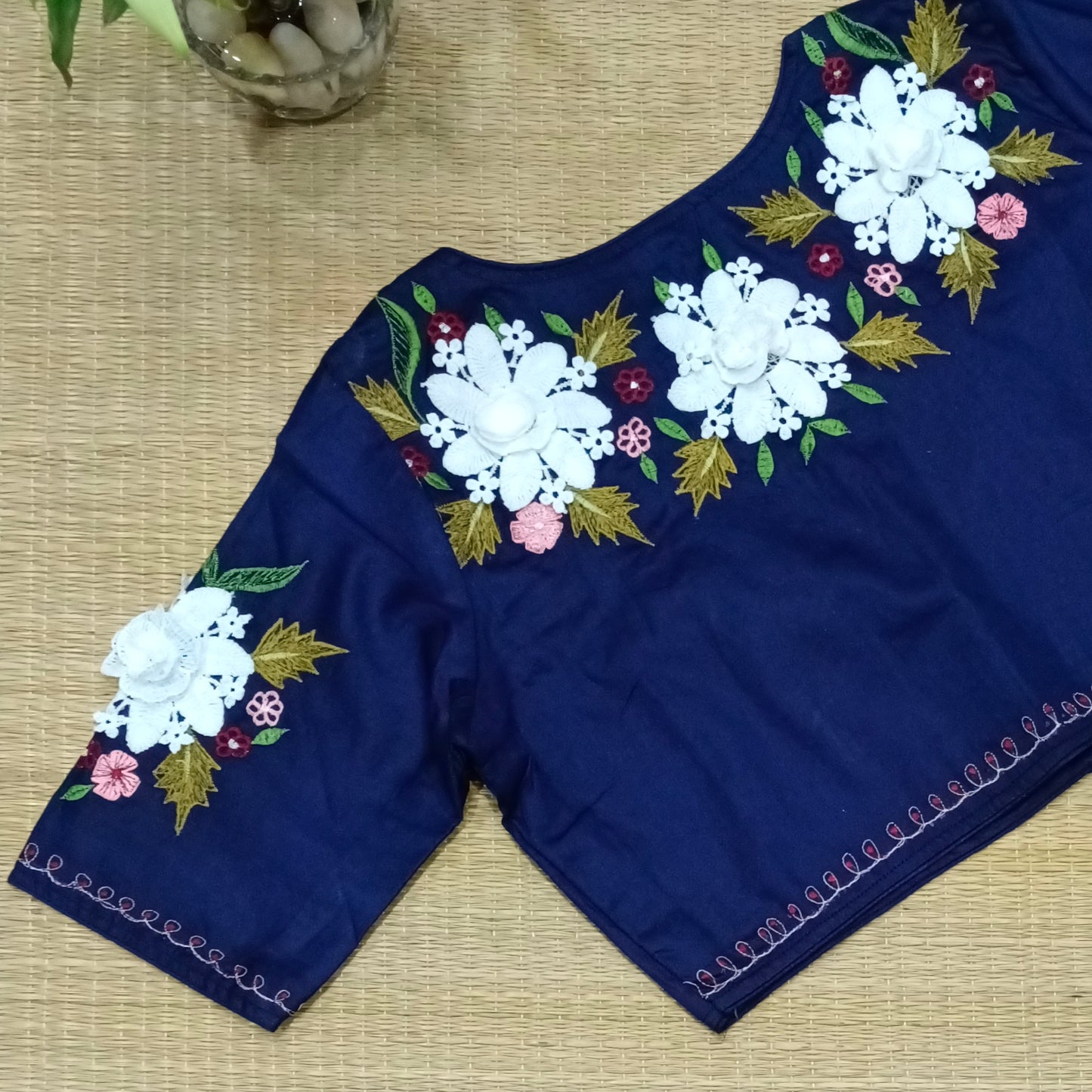 Navy Blue 3D Lace Blouse