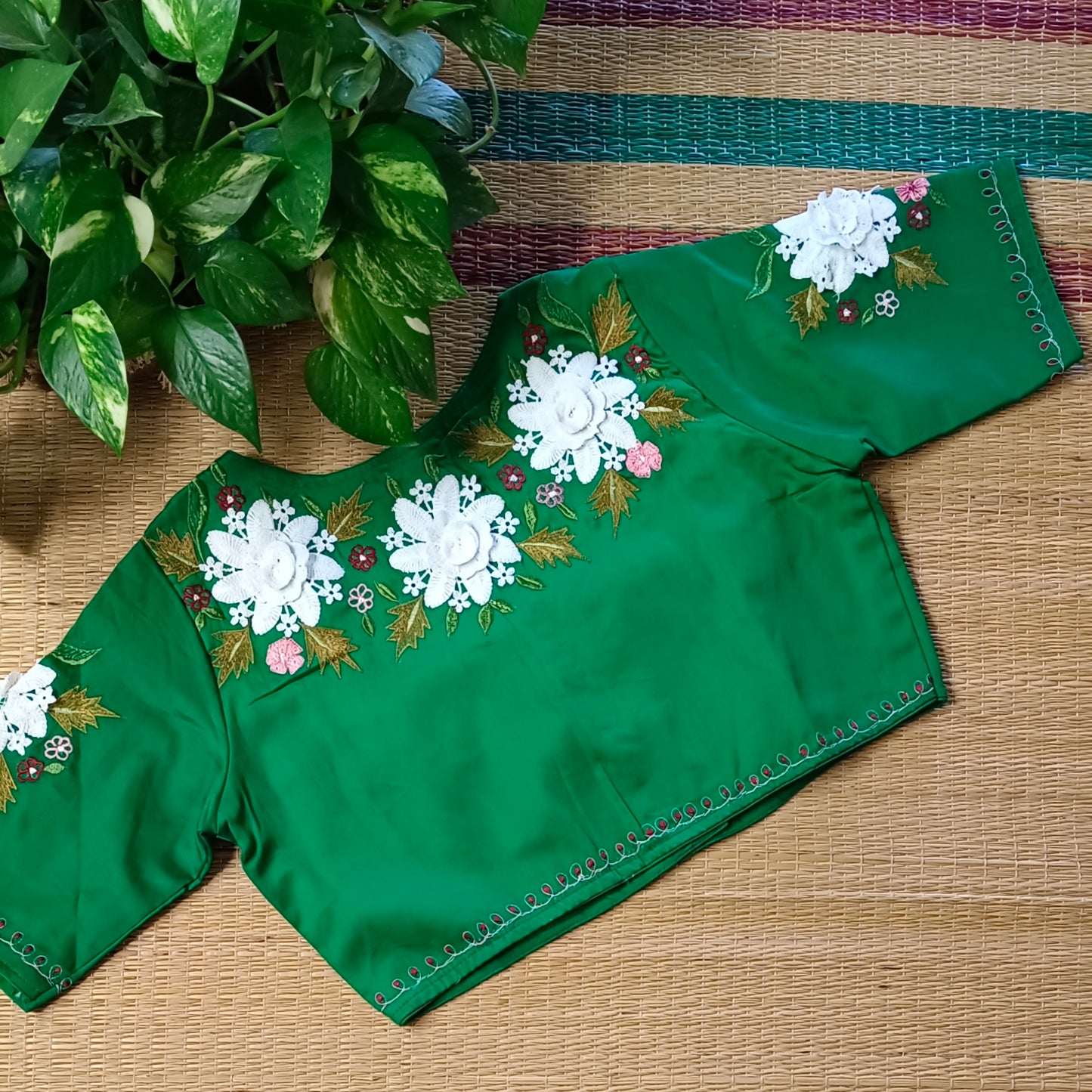 Leaf Green 3D Lace Blouse