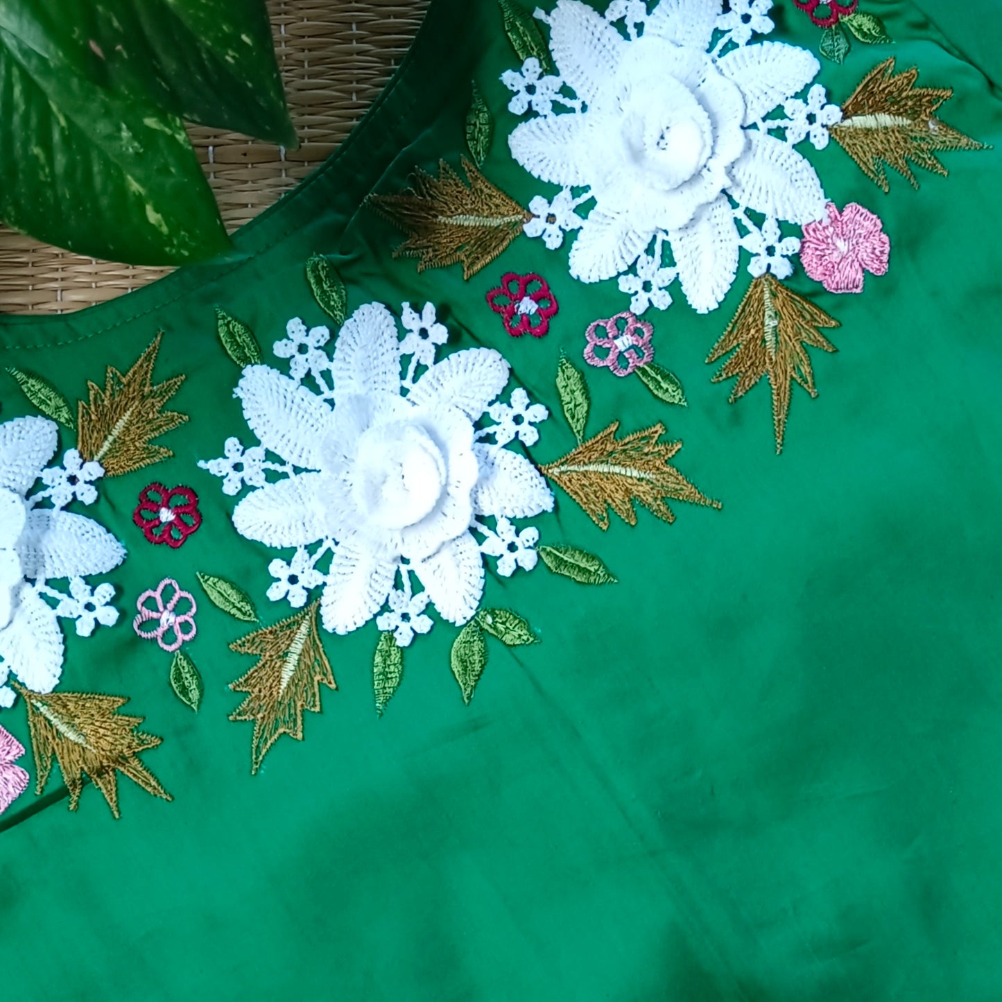 Leaf Green 3D Lace Blouse