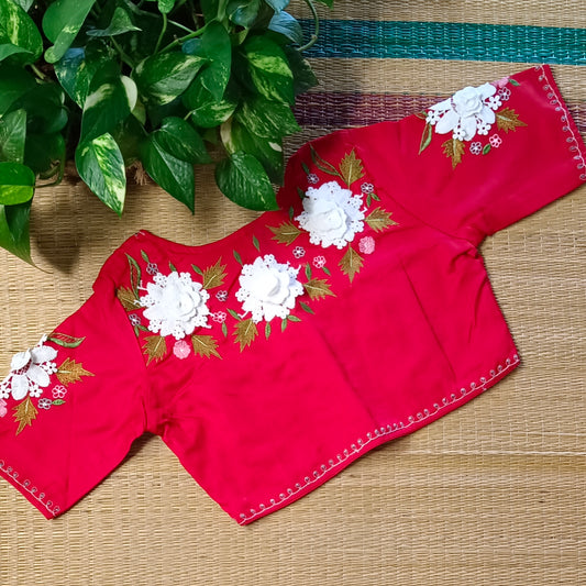 Cherry Red 3D Lace Blouse