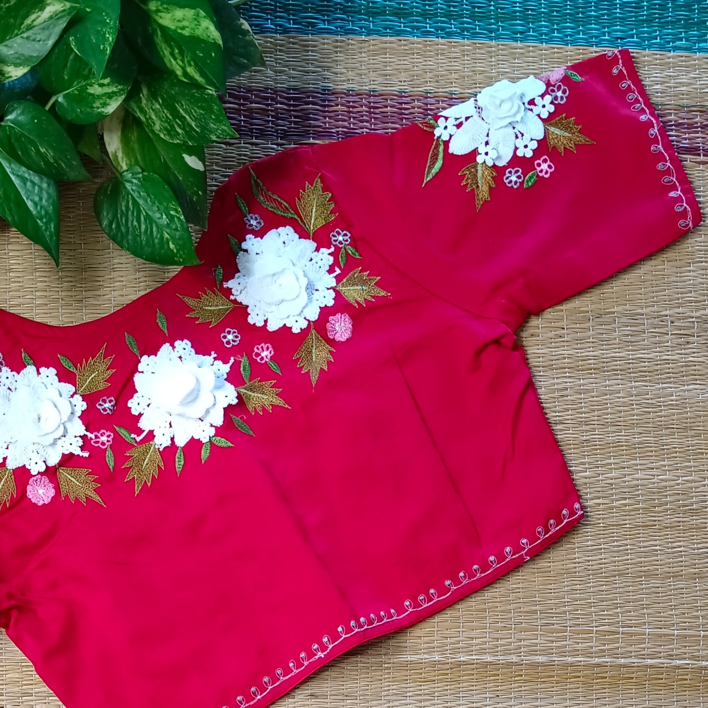 Cherry Red 3D Lace Blouse