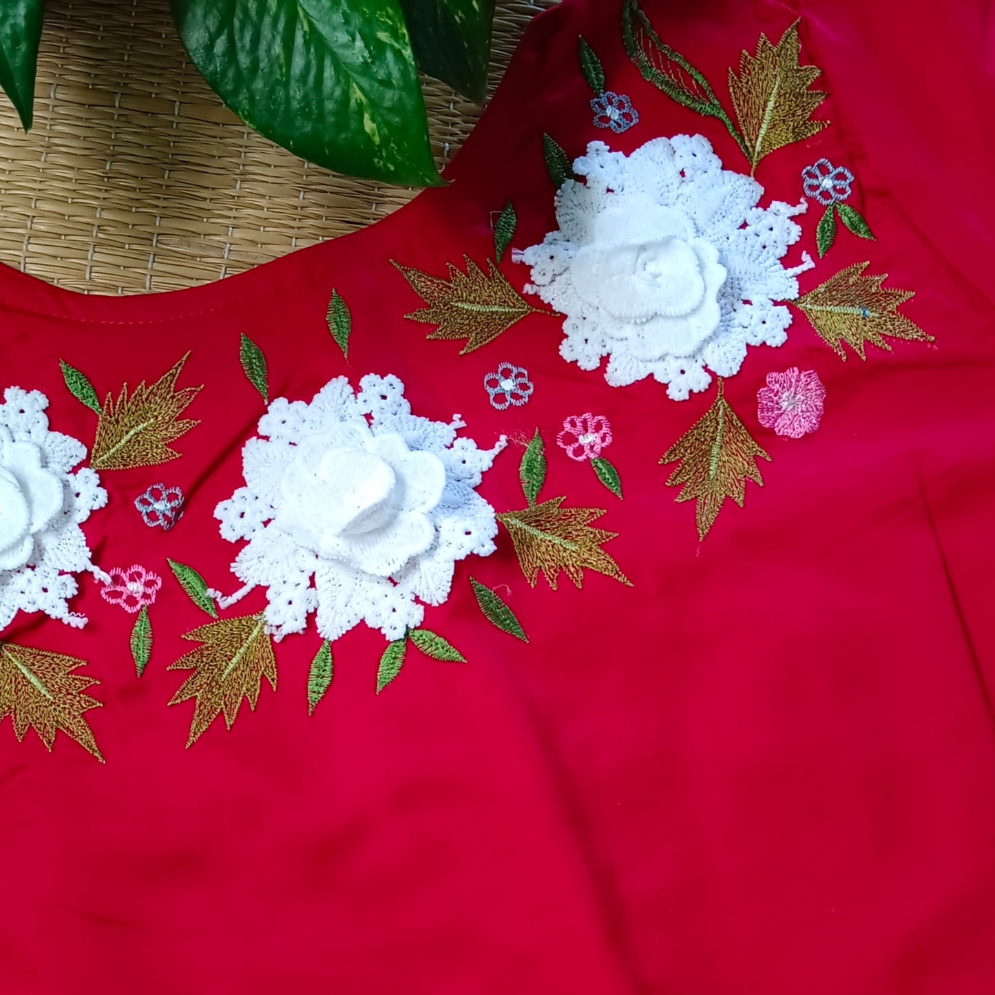 Cherry Red 3D Lace Blouse