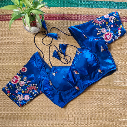 Peacock Blue Multicolor Embroidery Masaba Neck Blouse
