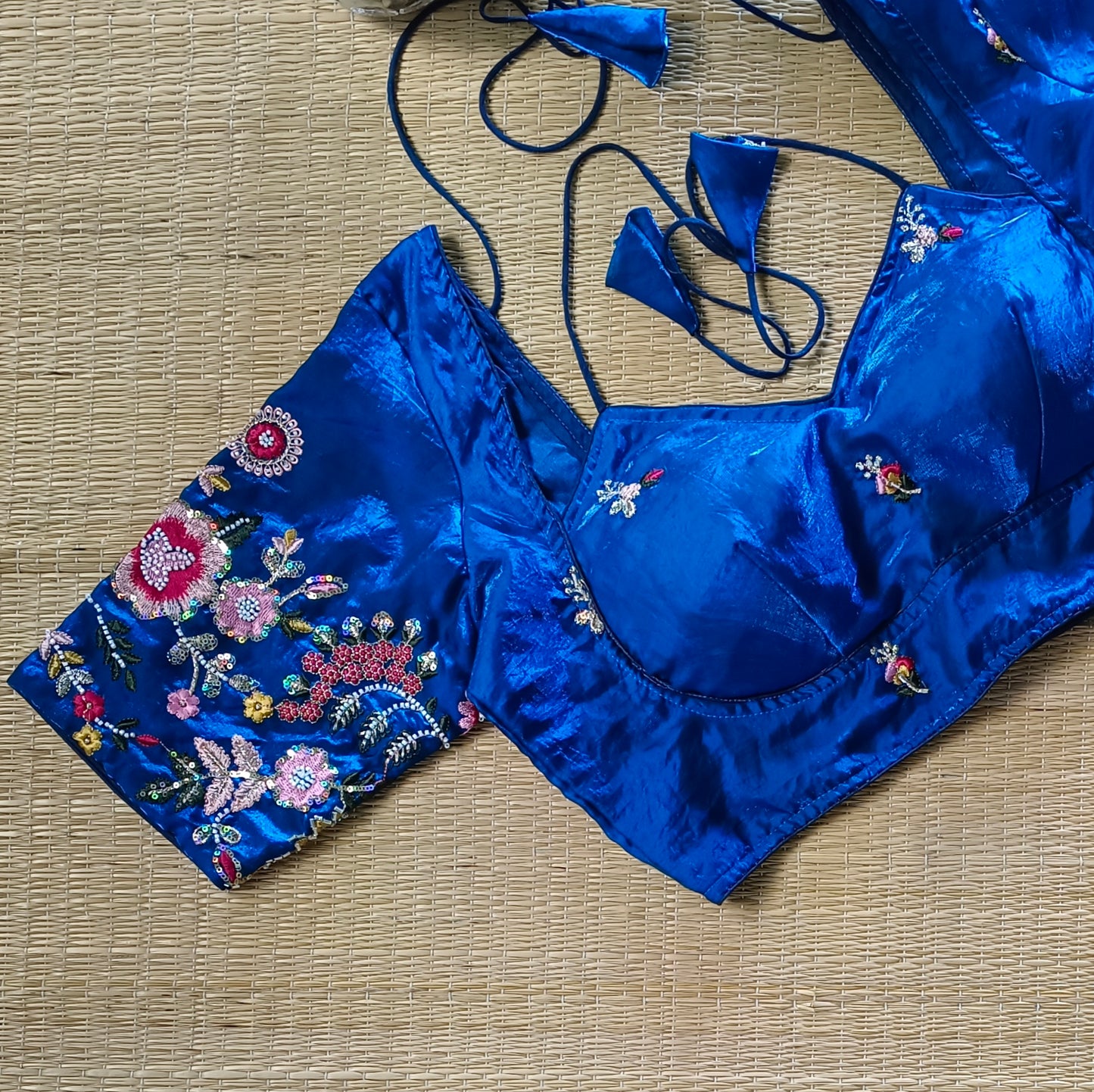 Peacock Blue Multicolor Embroidery Masaba Neck Blouse