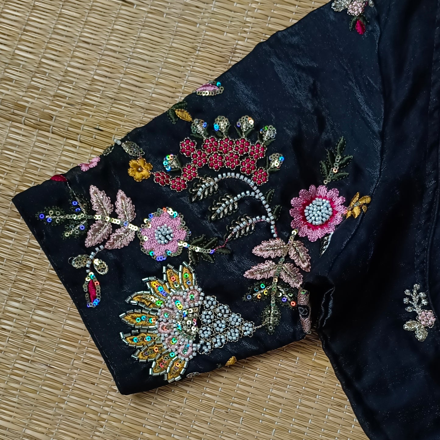 Black Multicolor Embroidery Masaba Neck Blouse