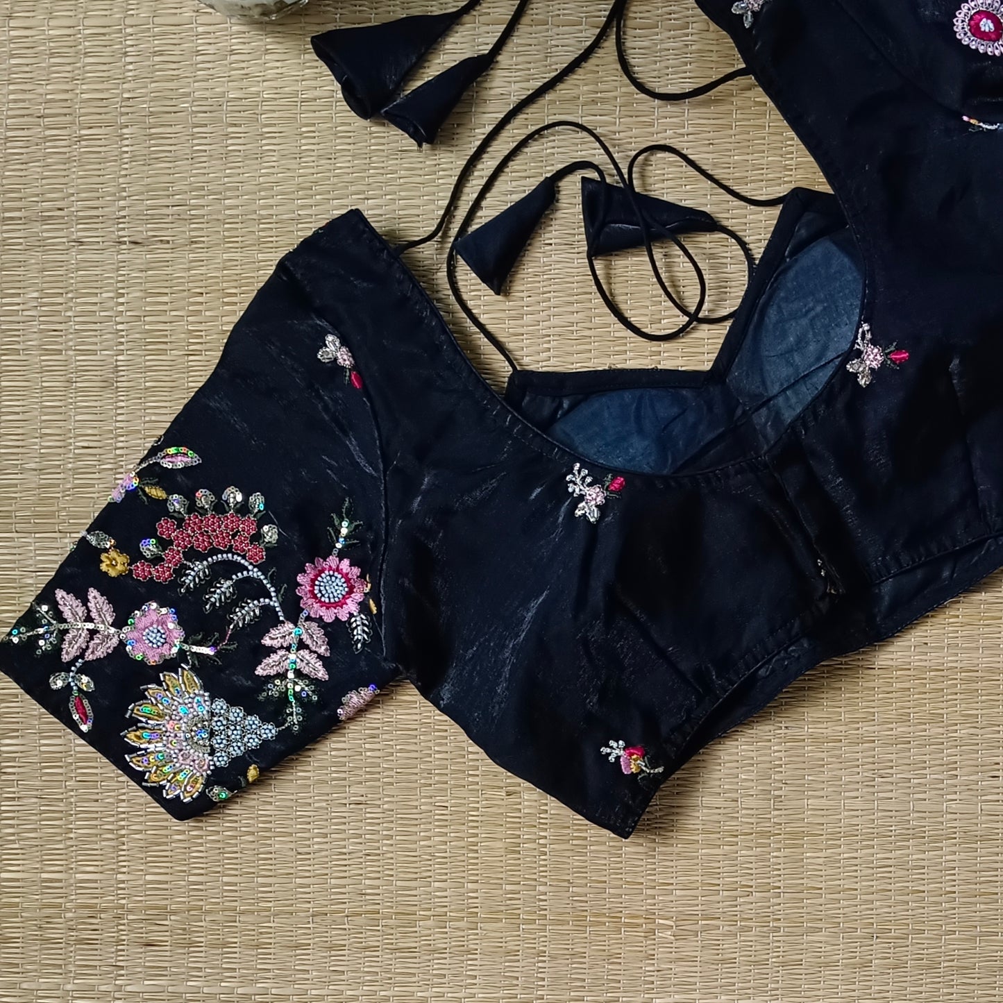 Black Multicolor Embroidery Masaba Neck Blouse