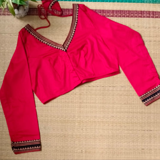 Cherry Red Malai Cotton Full Sleeve Blouse