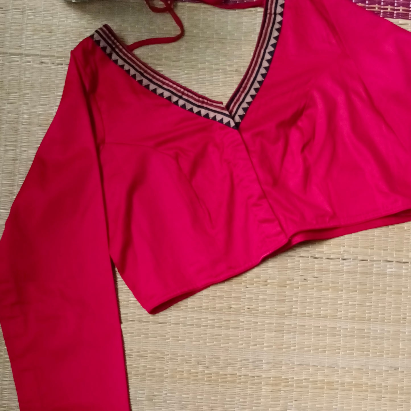 Cherry Red Malai Cotton Full Sleeve Blouse