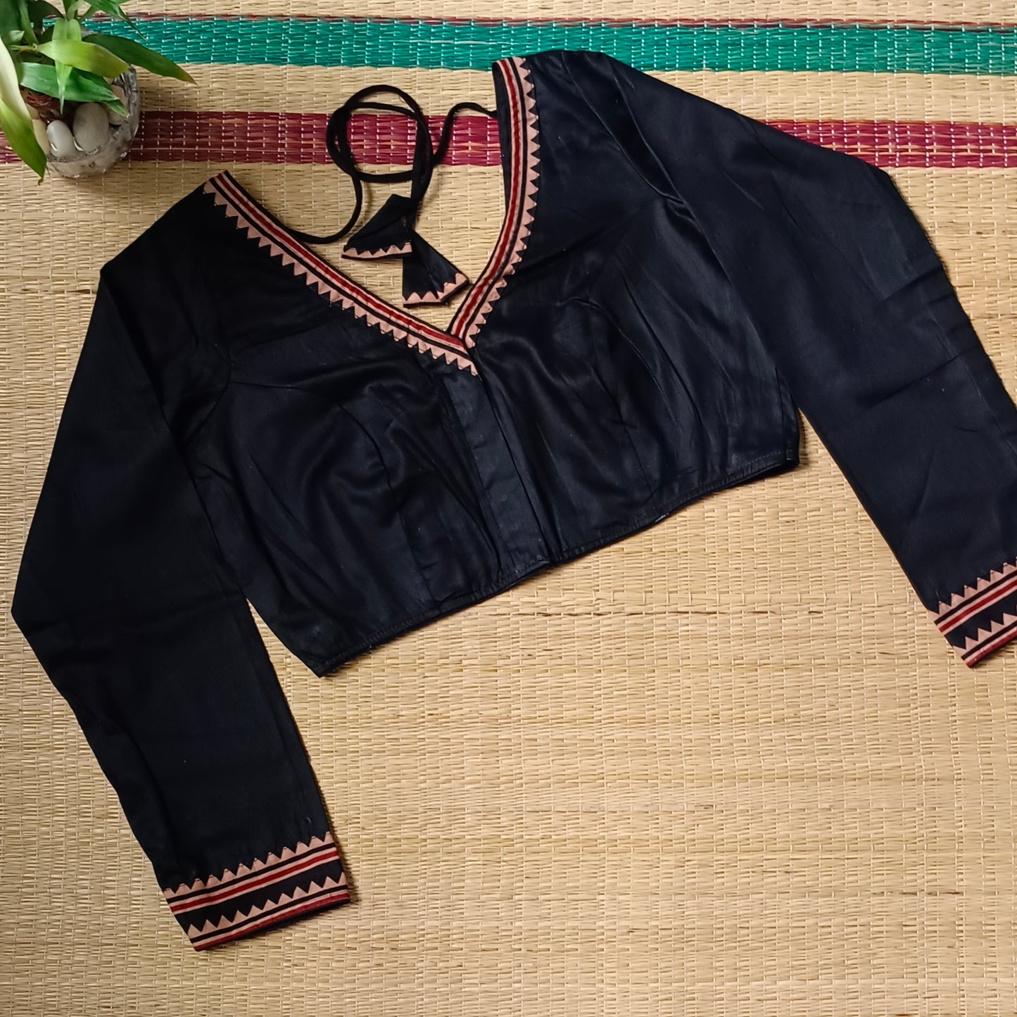 Black Malai Cotton Full Sleeve Blouse