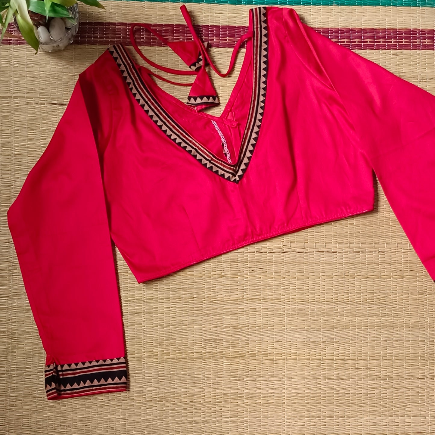 Cherry Red Malai Cotton Full Sleeve Blouse