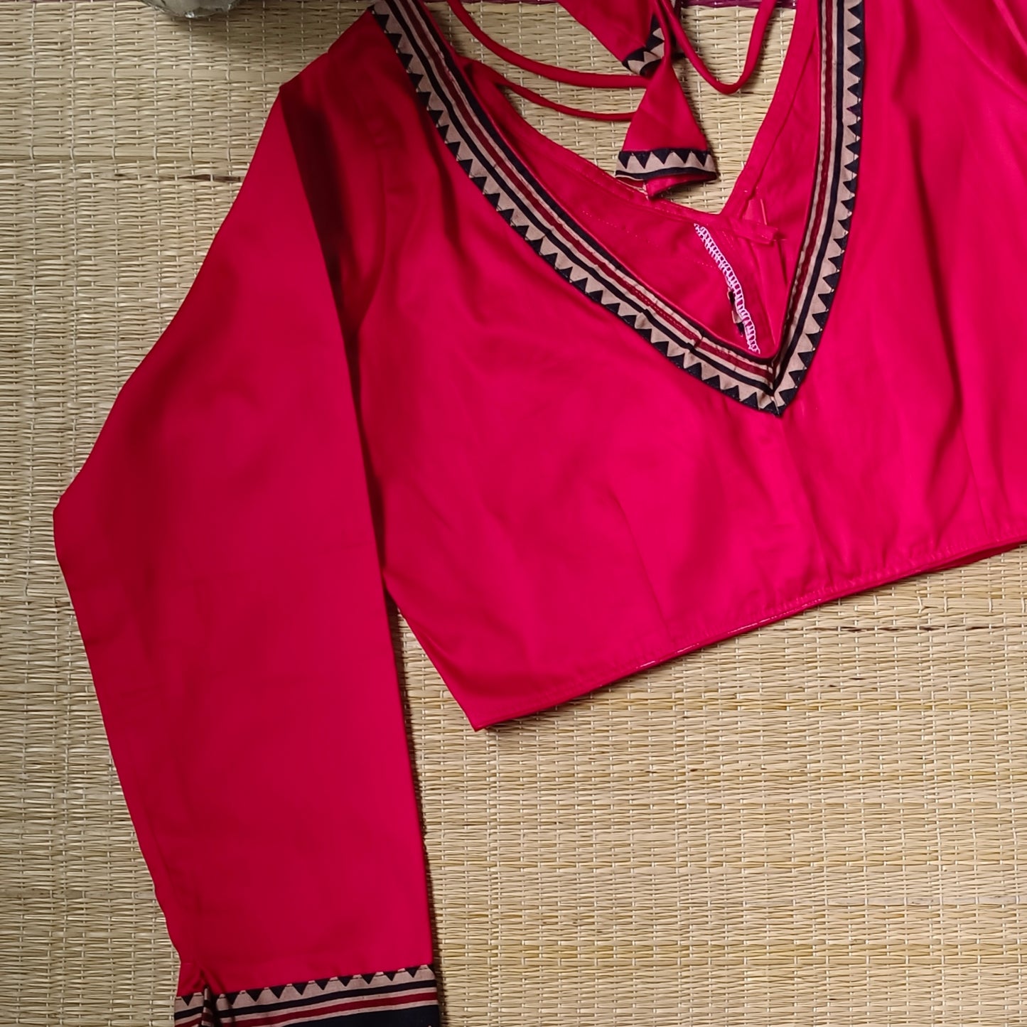 Cherry Red Malai Cotton Full Sleeve Blouse