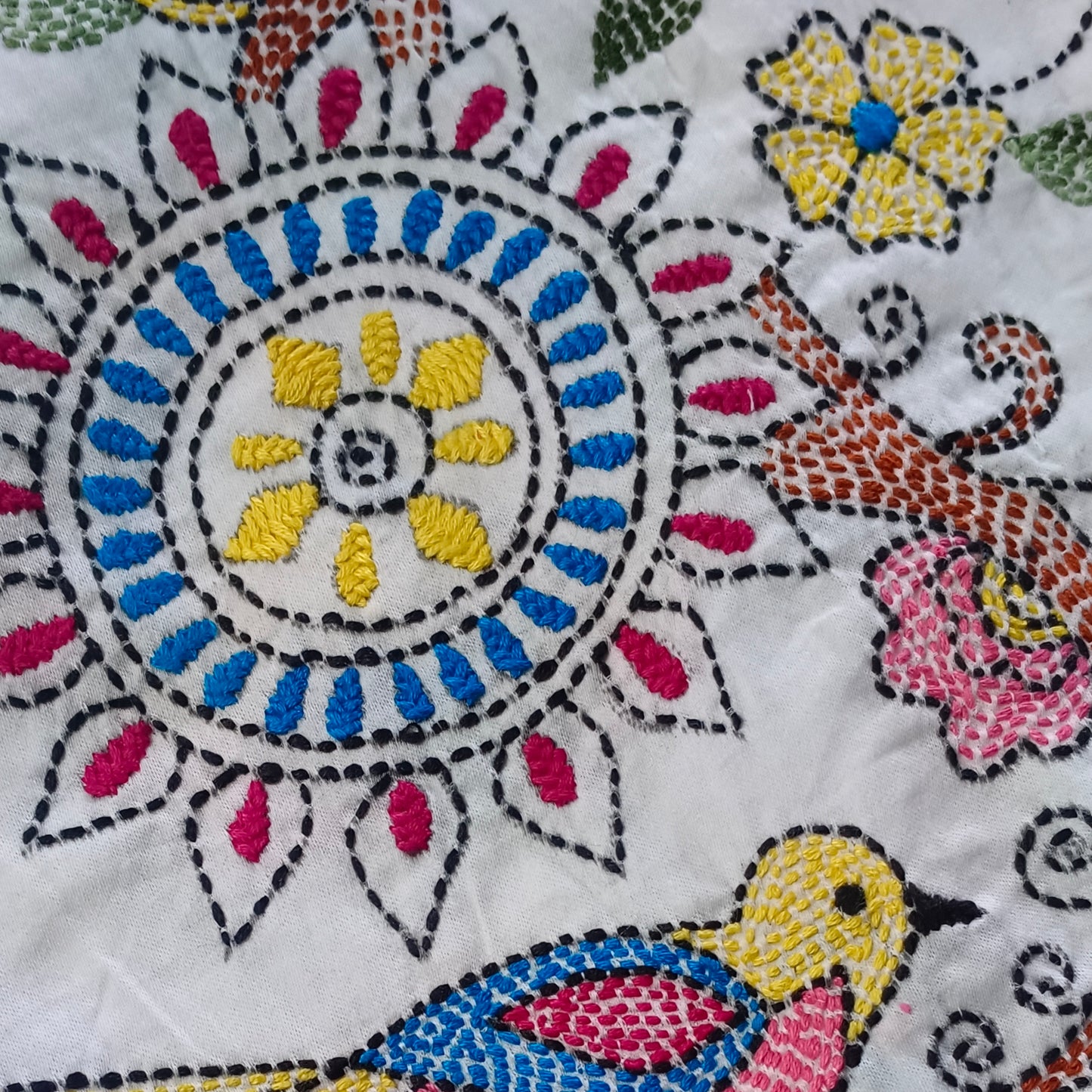 White Multicolor Katha Work Blouse