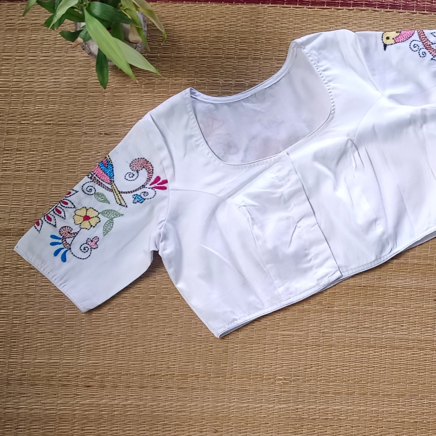 White Multicolor Katha Work Blouse