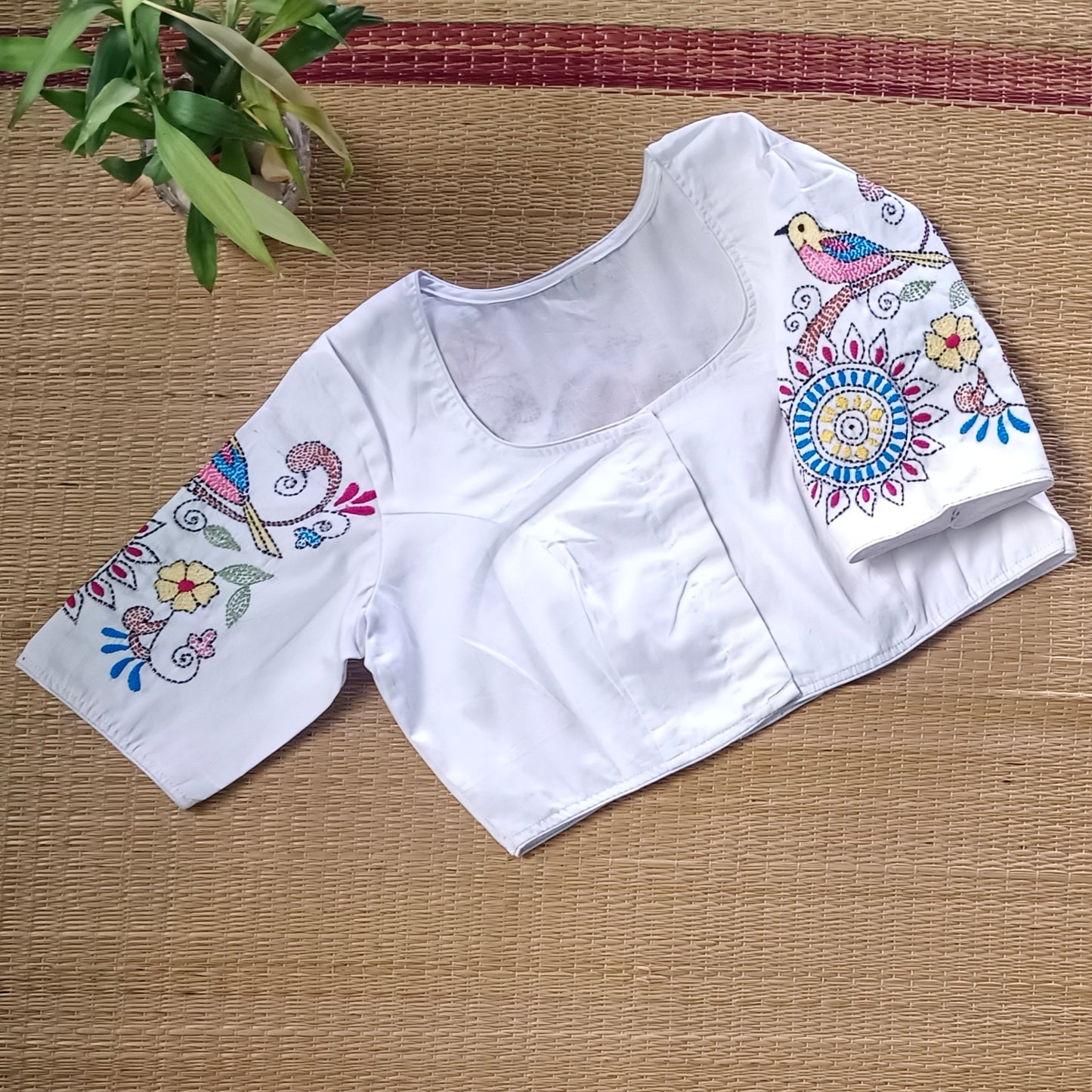 White Multicolor Katha Work Blouse