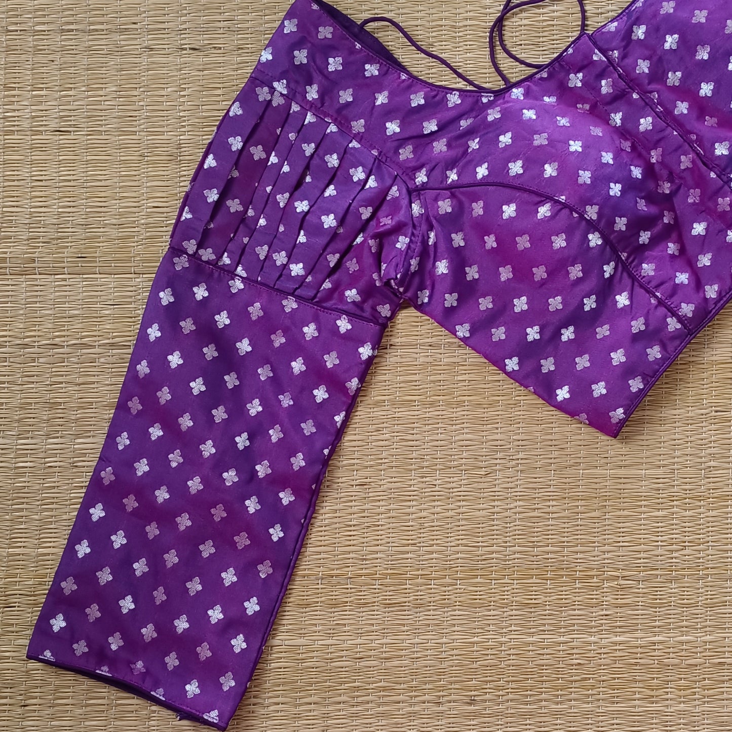 Purple3/4 Puff Sleeve Brocade Blouse