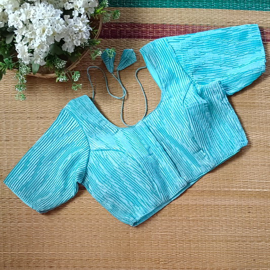 Pastel Blue Metallic Crush Tissue Stretchable Blouse