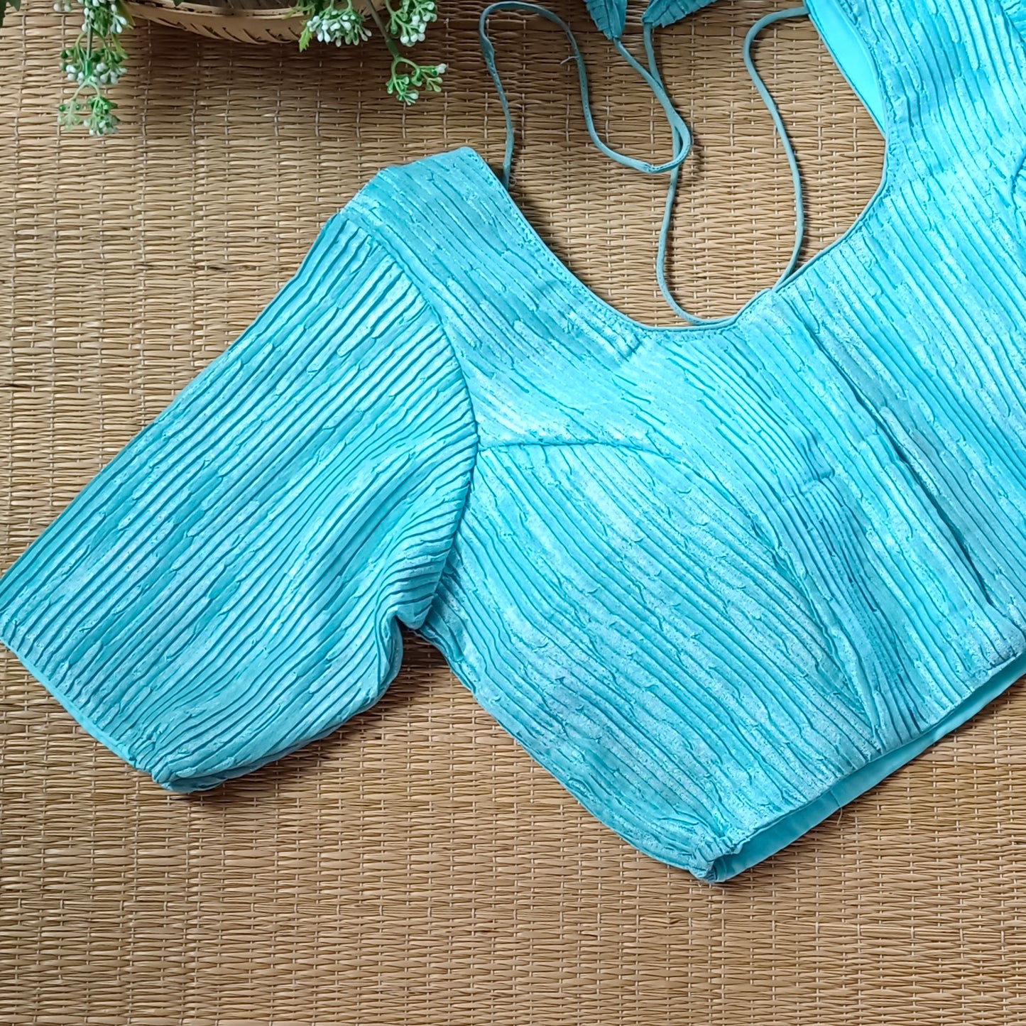 Pastel Blue Metallic Crush Tissue Stretchable Blouse