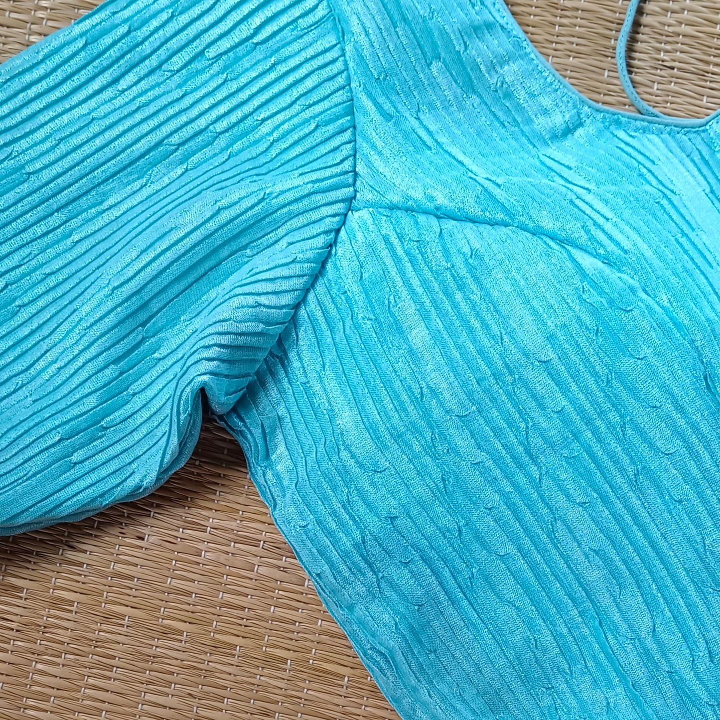 Pastel Blue Metallic Crush Tissue Stretchable Blouse