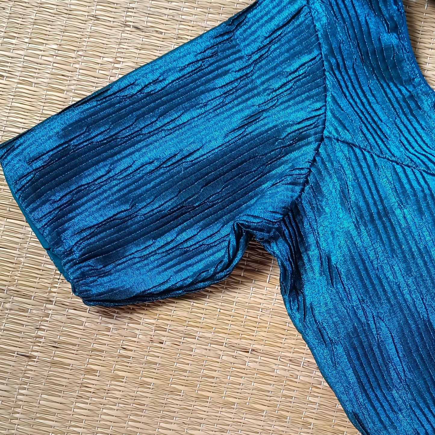 Peacock Blue Metallic Crush Tissue Stretchable Blouse