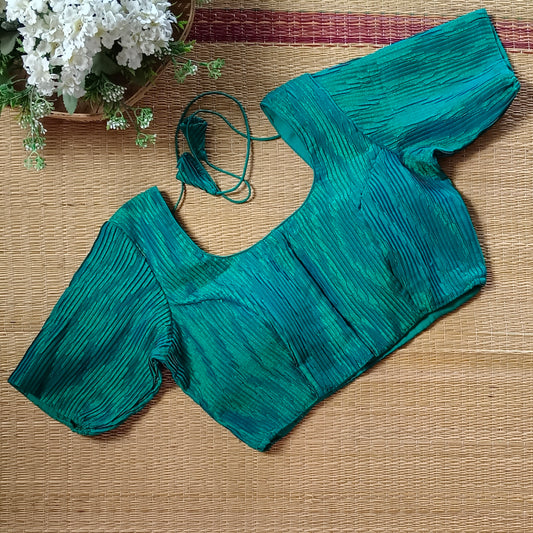 Peacock Green Metallic Crush Tissue Stretchable Blouse