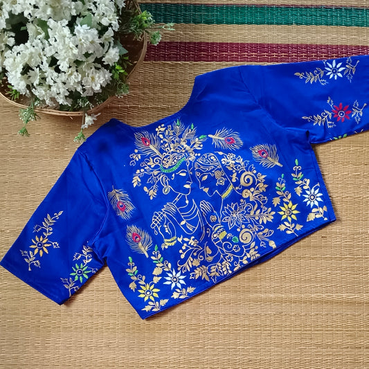 Royal Blue Radha Krishna hand painted blouse