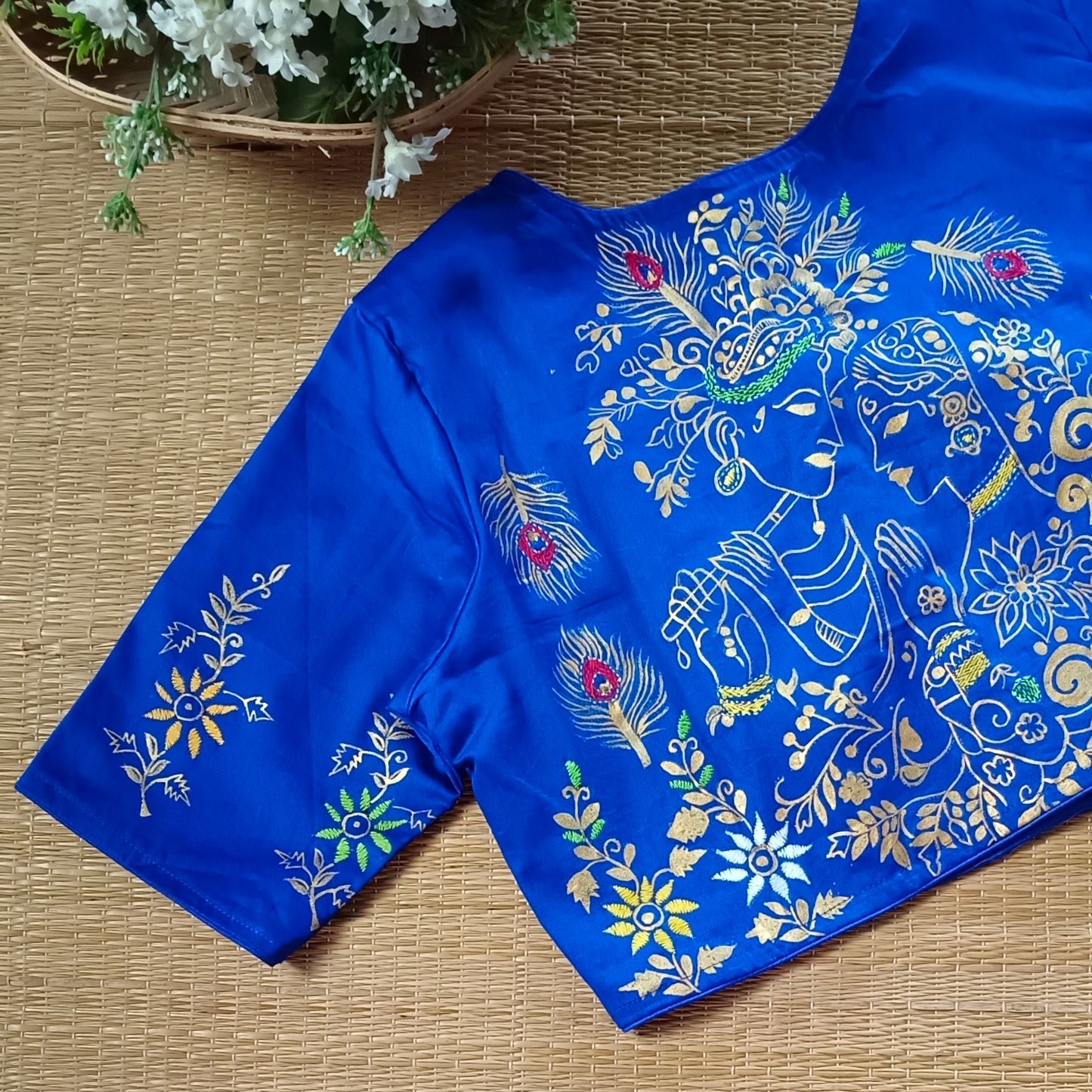 Royal Blue Radha Krishna hand painted blouse