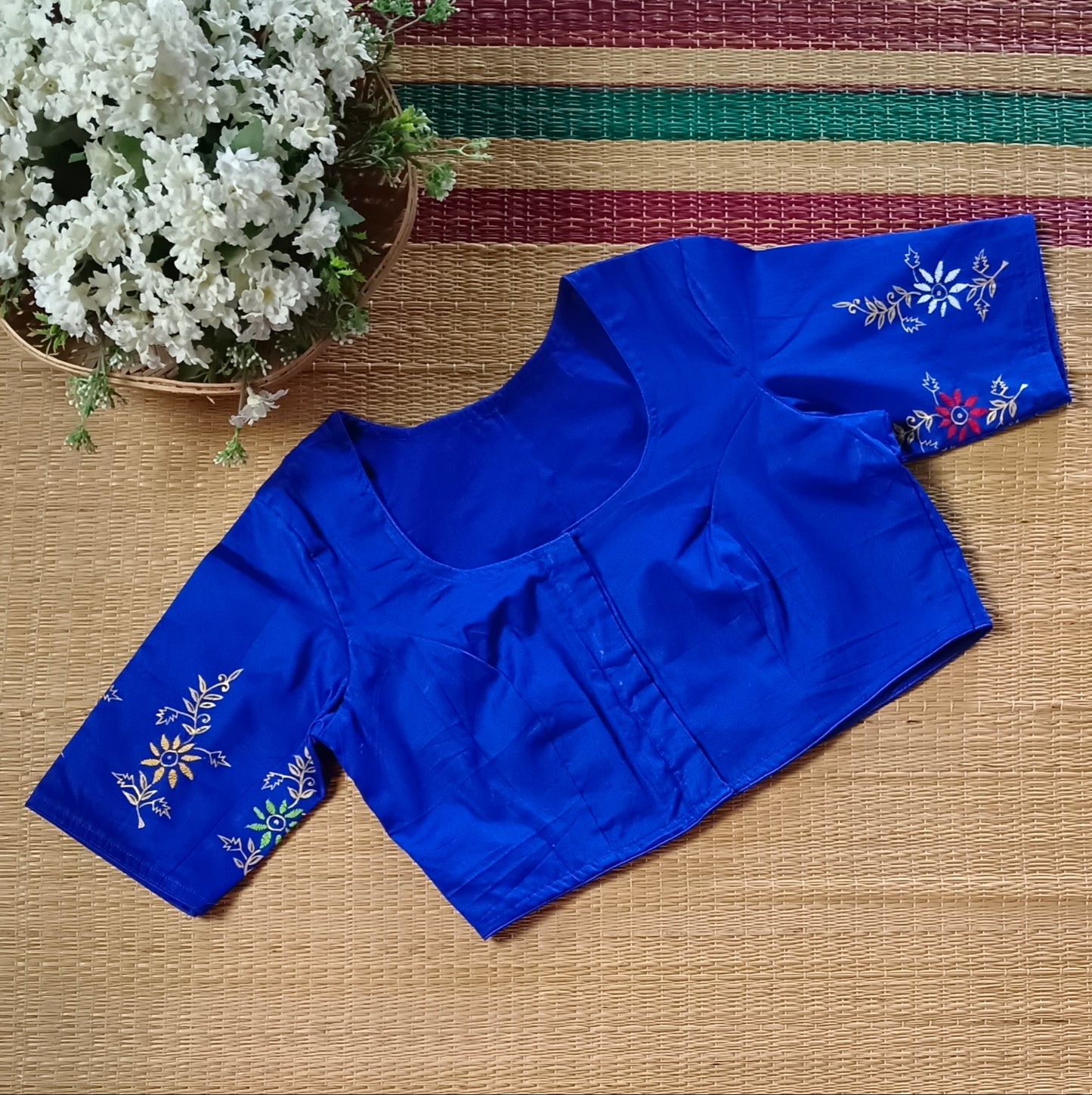 Royal Blue Radha Krishna hand painted blouse