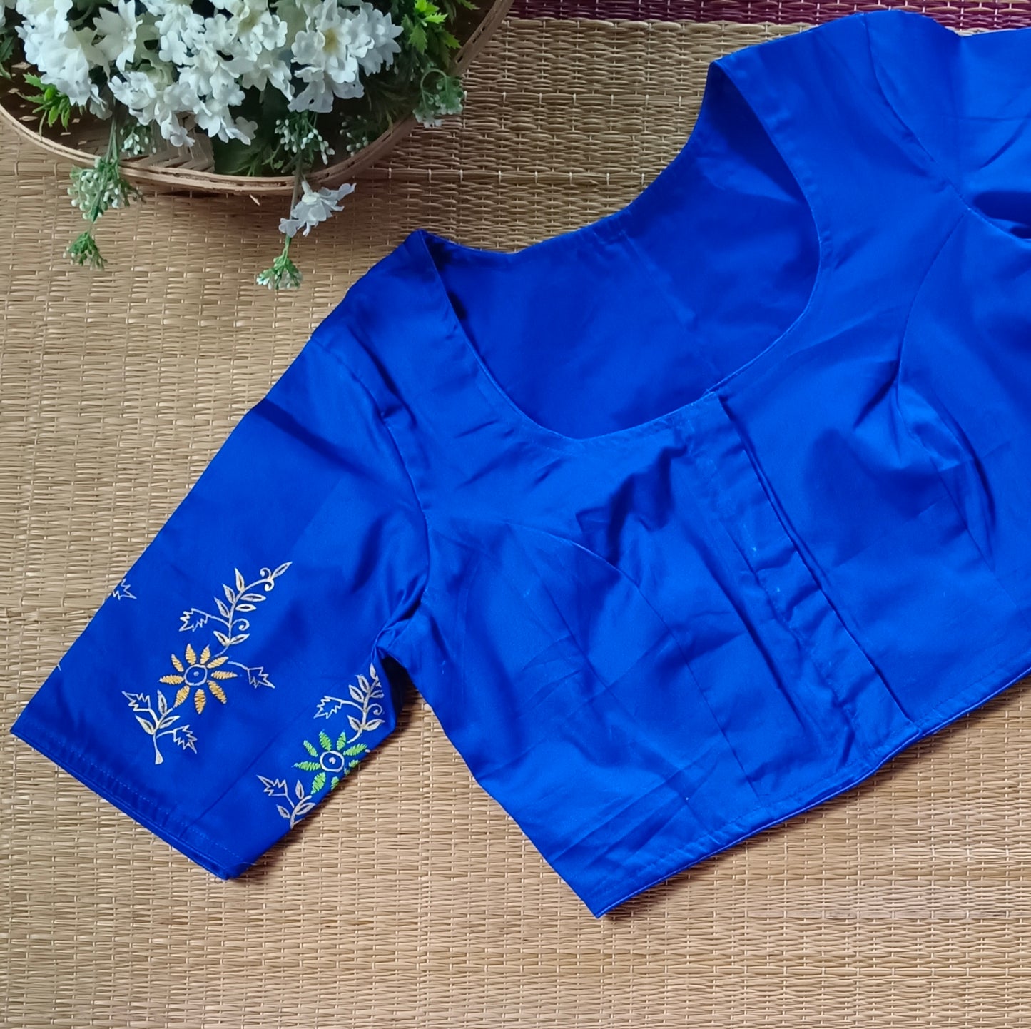 Royal Blue Radha Krishna hand painted blouse