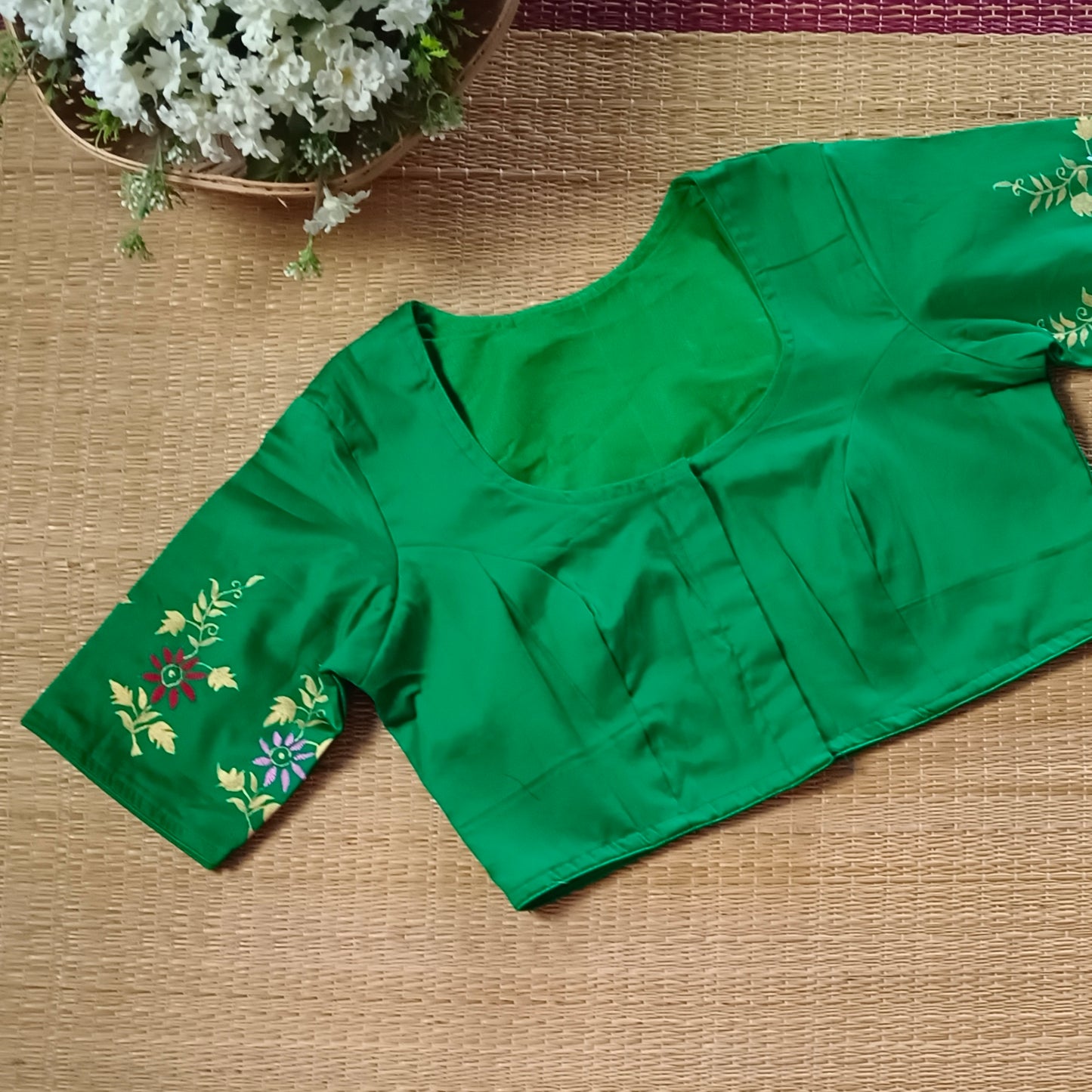 Green Radha Krishna hand painted blouse