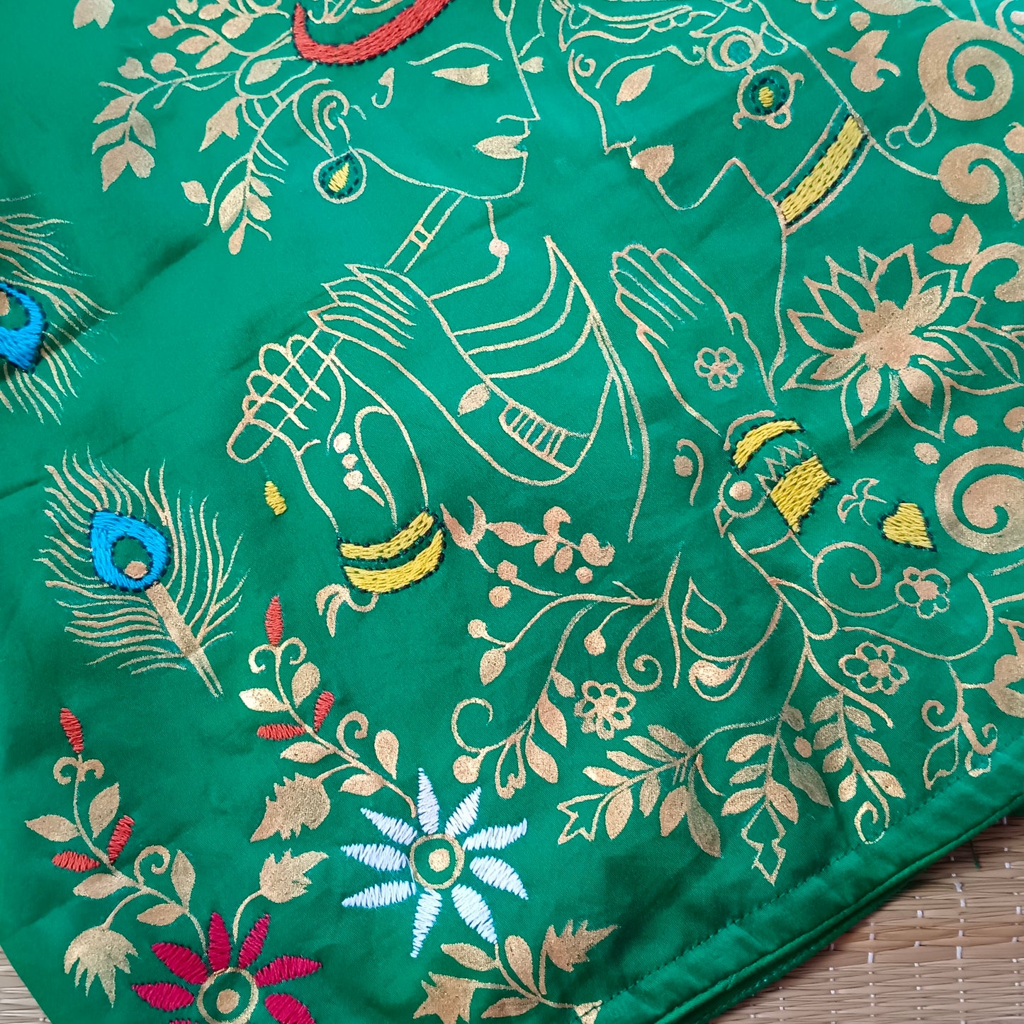 Green Radha Krishna hand painted blouse
