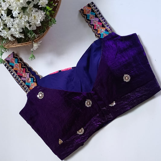 Purple multicolor embroidery Sleeveless Blouse / crop top