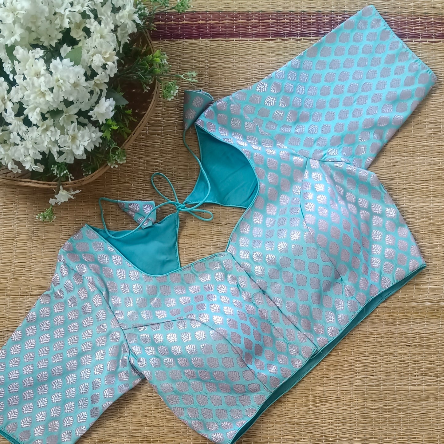 Pastel Blue Brocade Blouse 1