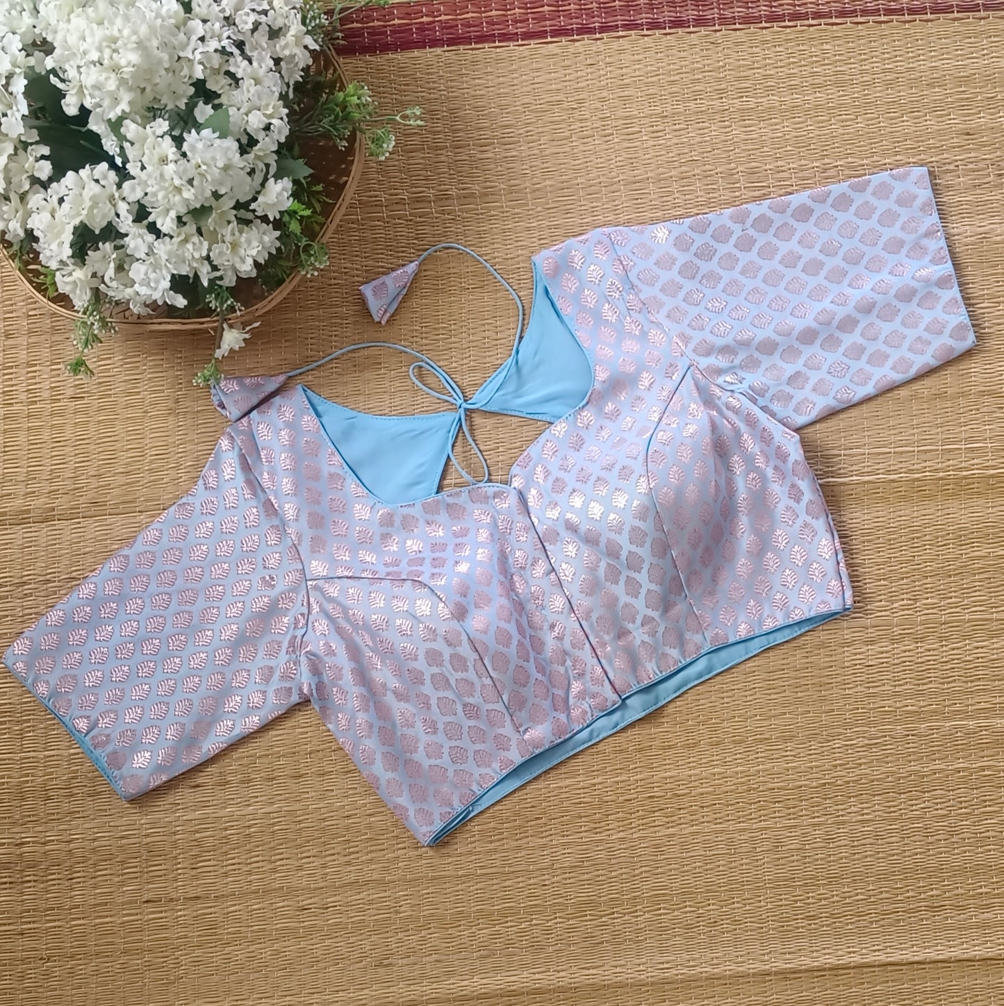 Pastel Blue Brocade Blouse 2