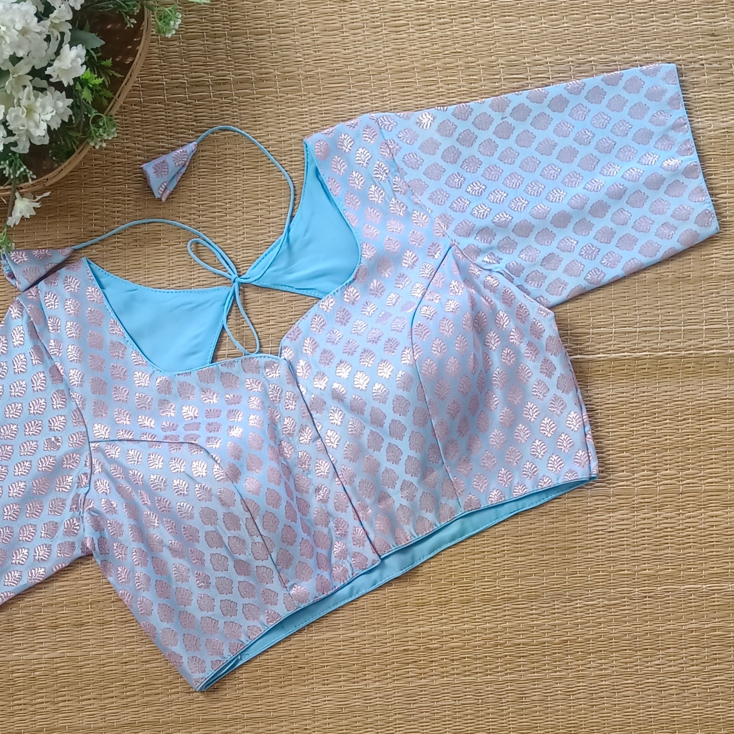 Pastel Blue Brocade Blouse 2