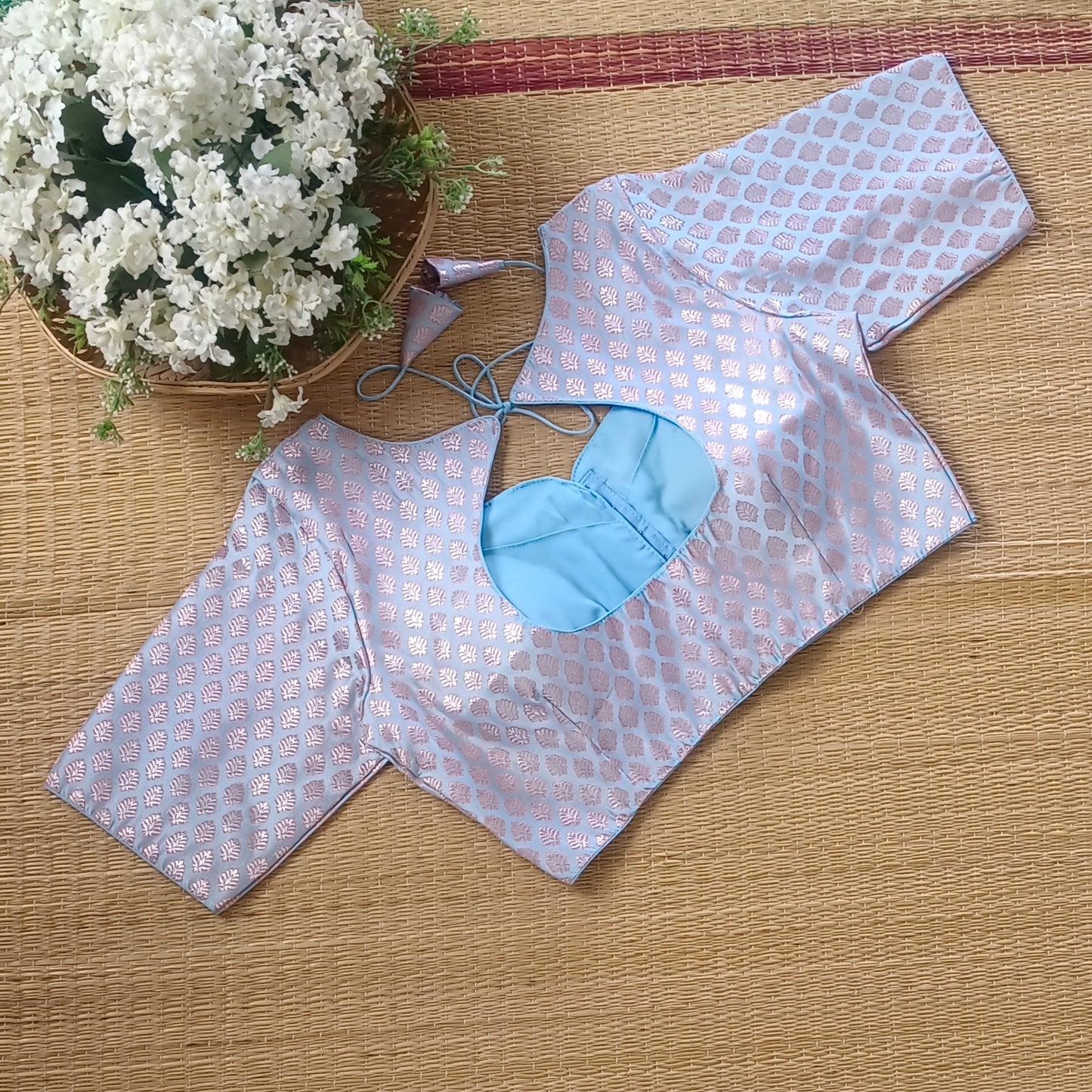 Pastel Blue Brocade Blouse 2