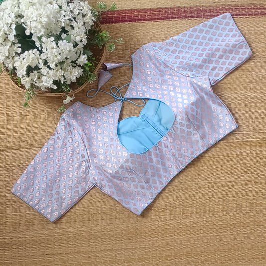 Pastel Blue Brocade Blouse 2