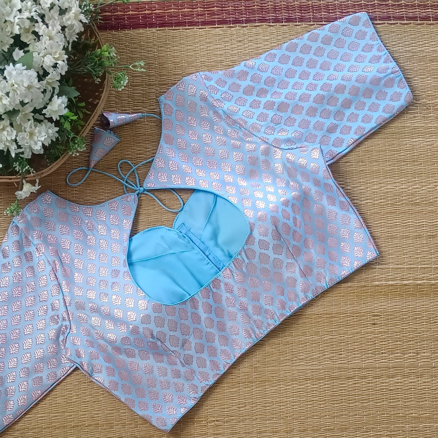 Pastel Blue Brocade Blouse 2