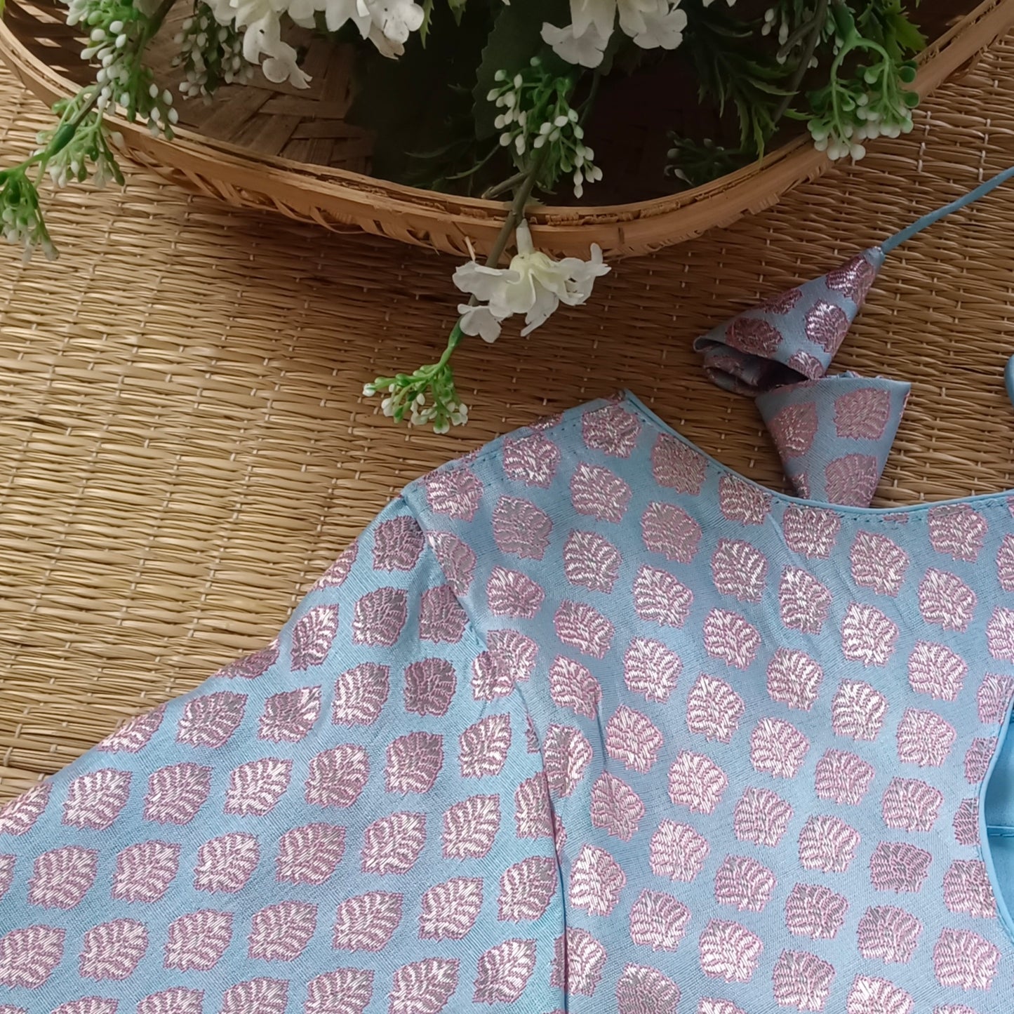 Pastel Blue Brocade Blouse 2