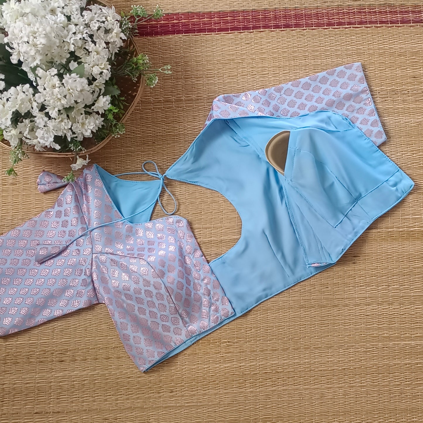 Pastel Blue Brocade Blouse 2