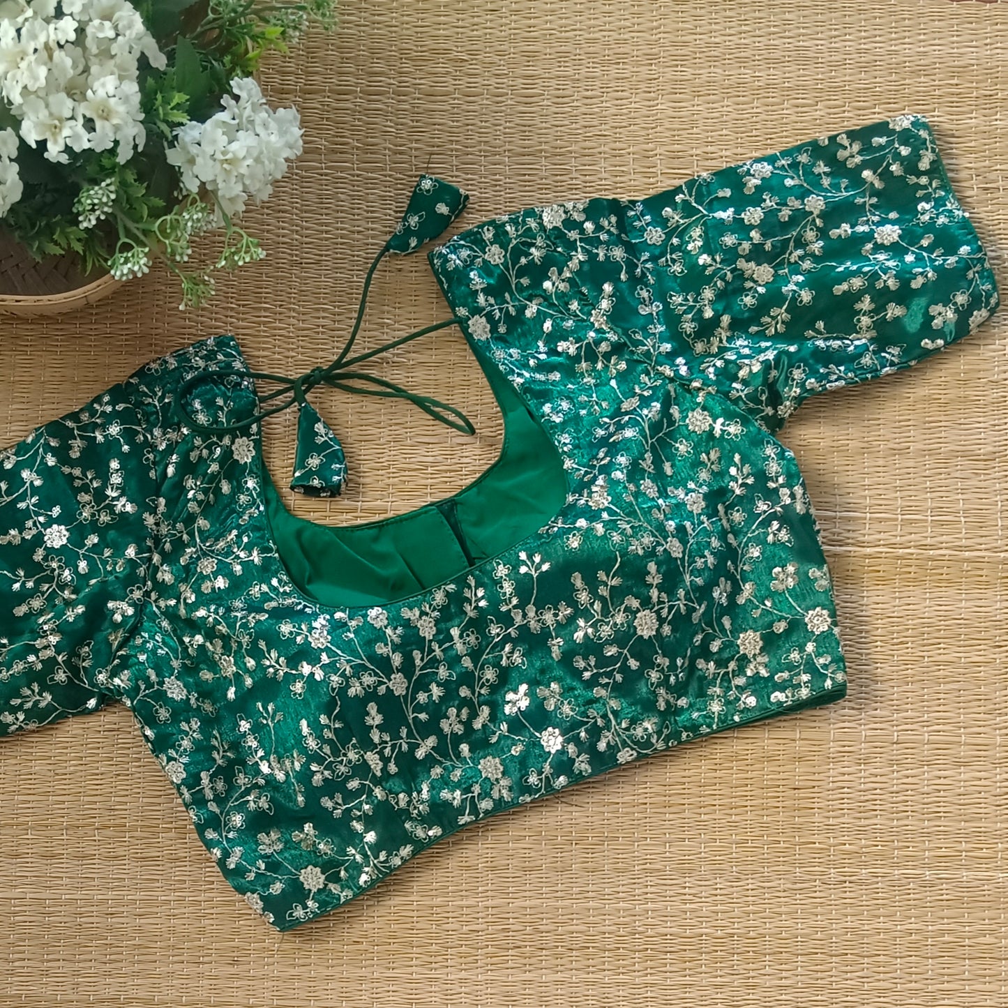 Classic green with golden embroidery blouse