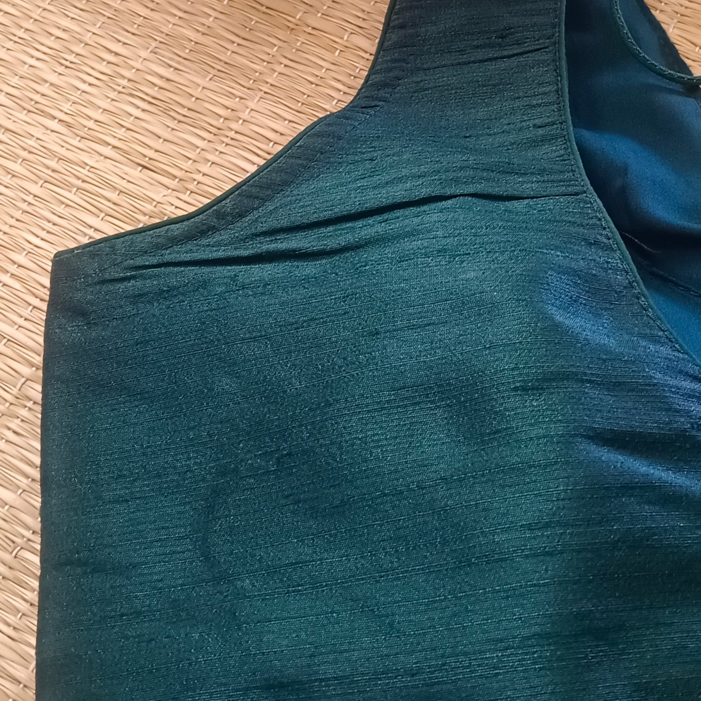 Bottle Green V neck blouse with attachable sleeves