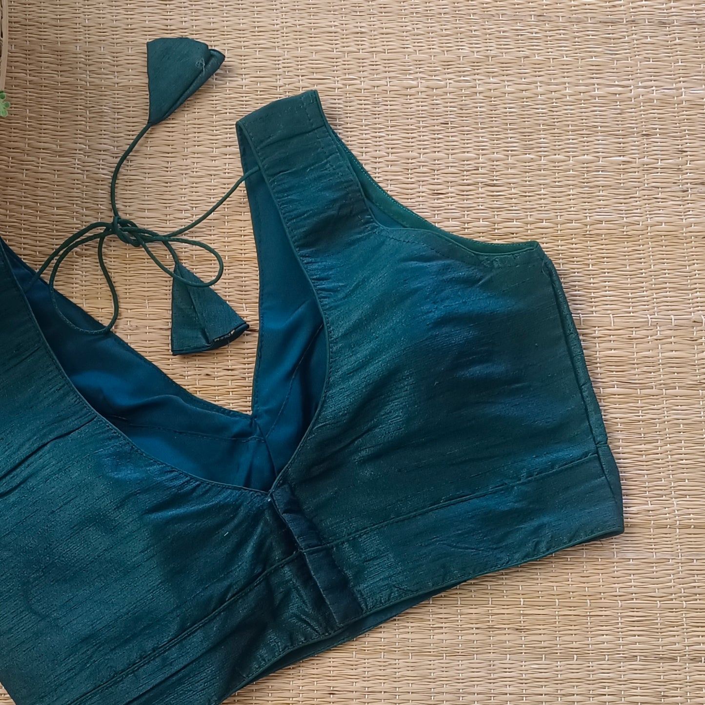 Bottle Green V neck blouse with attachable sleeves
