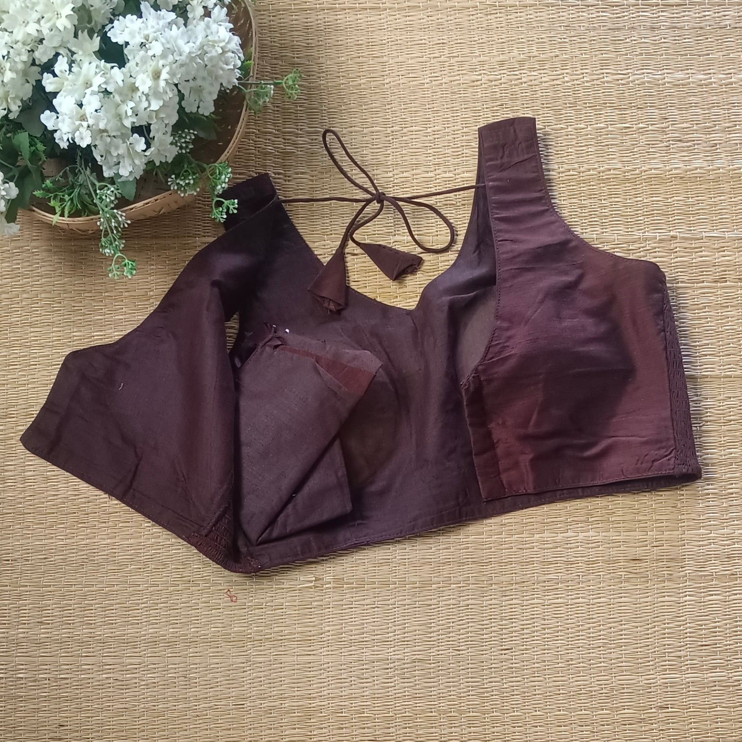 Brown plain flexifit blouse (attachable sleeves)