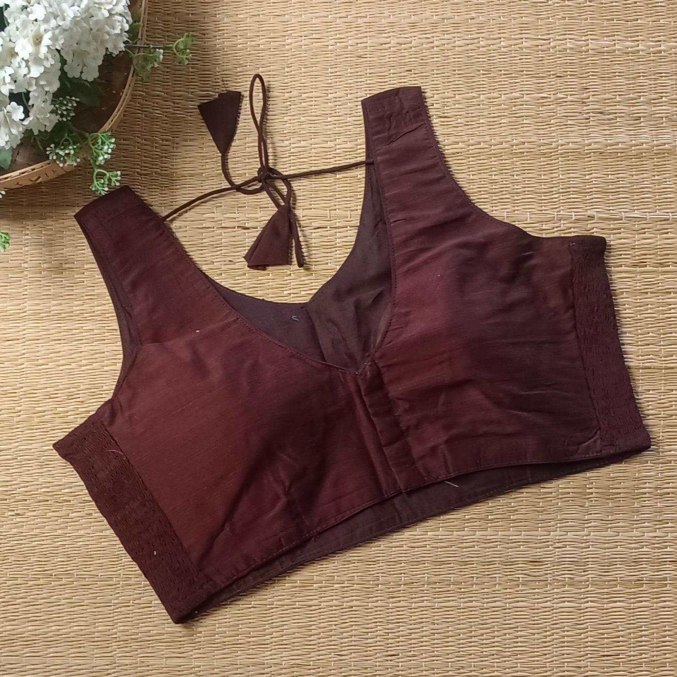 Brown plain flexifit blouse (attachable sleeves)