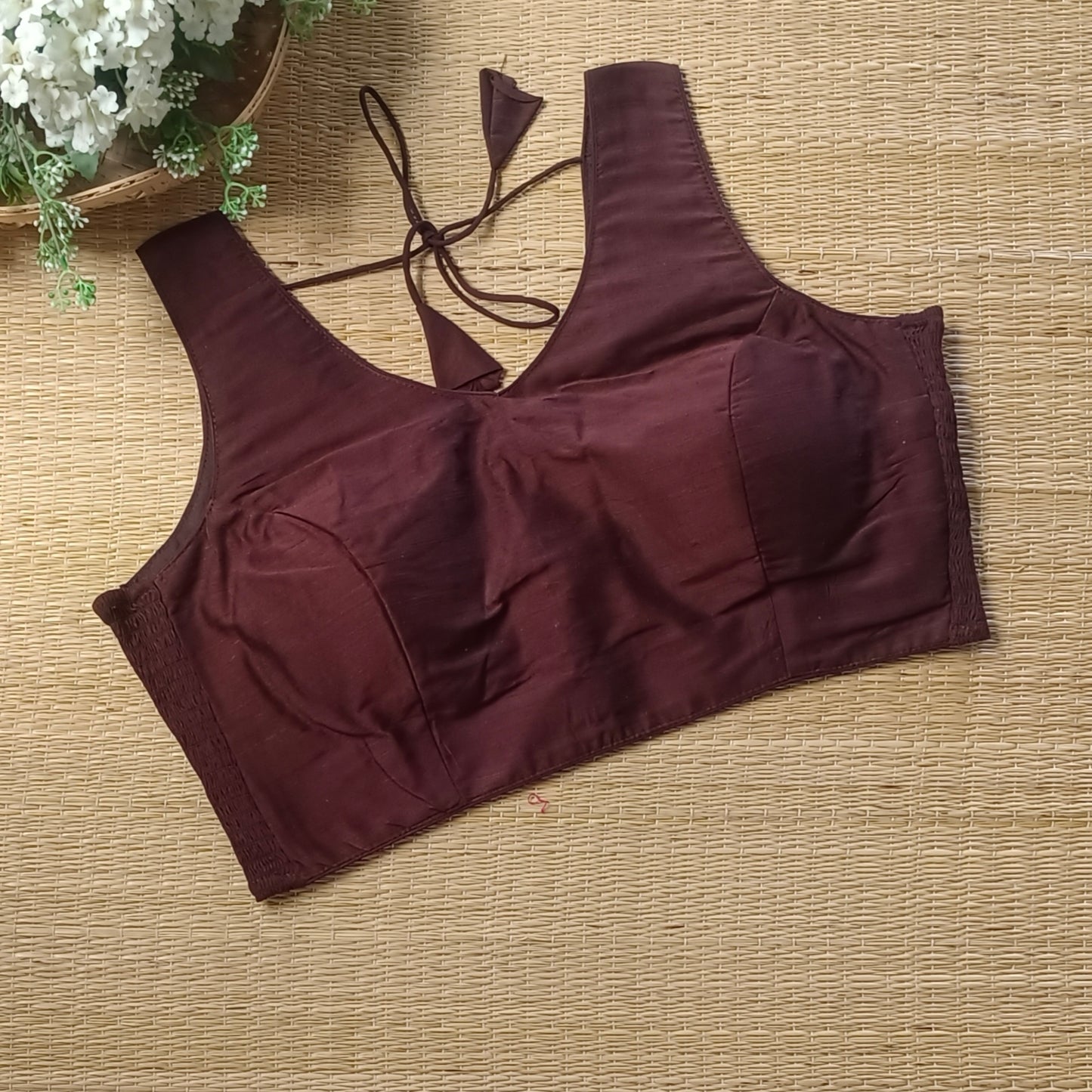 Brown plain flexifit blouse (attachable sleeves)