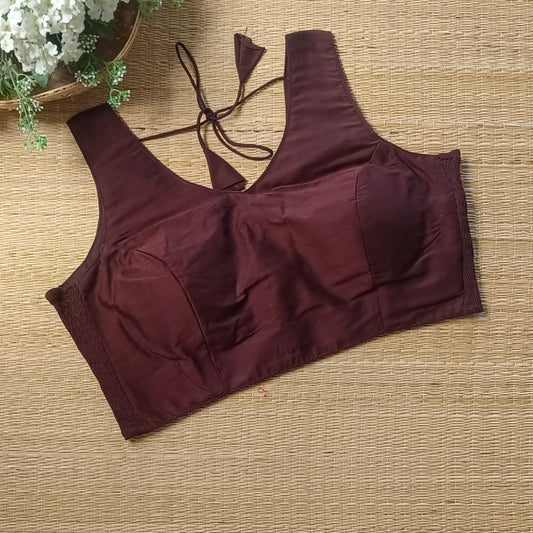 Brown plain flexifit blouse (attachable sleeves)