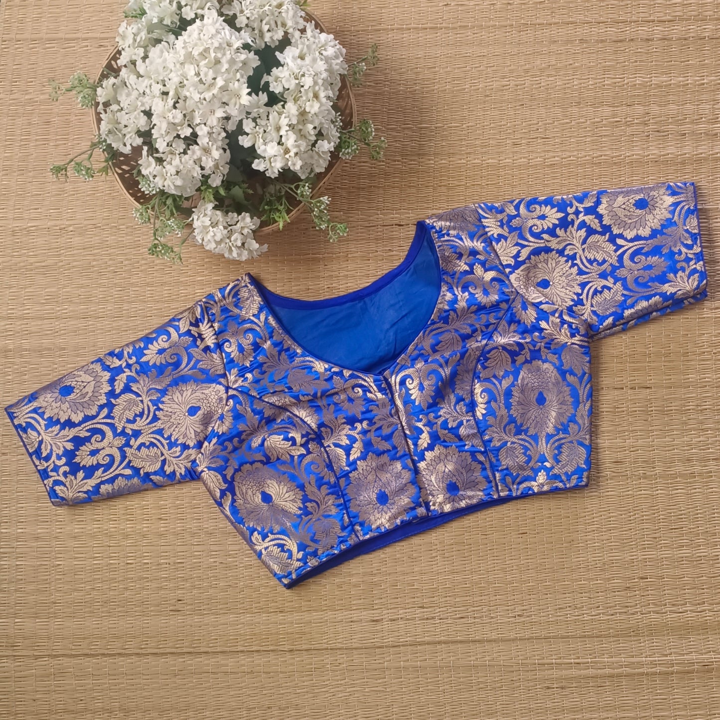 Royal Blue Brocade Blouse