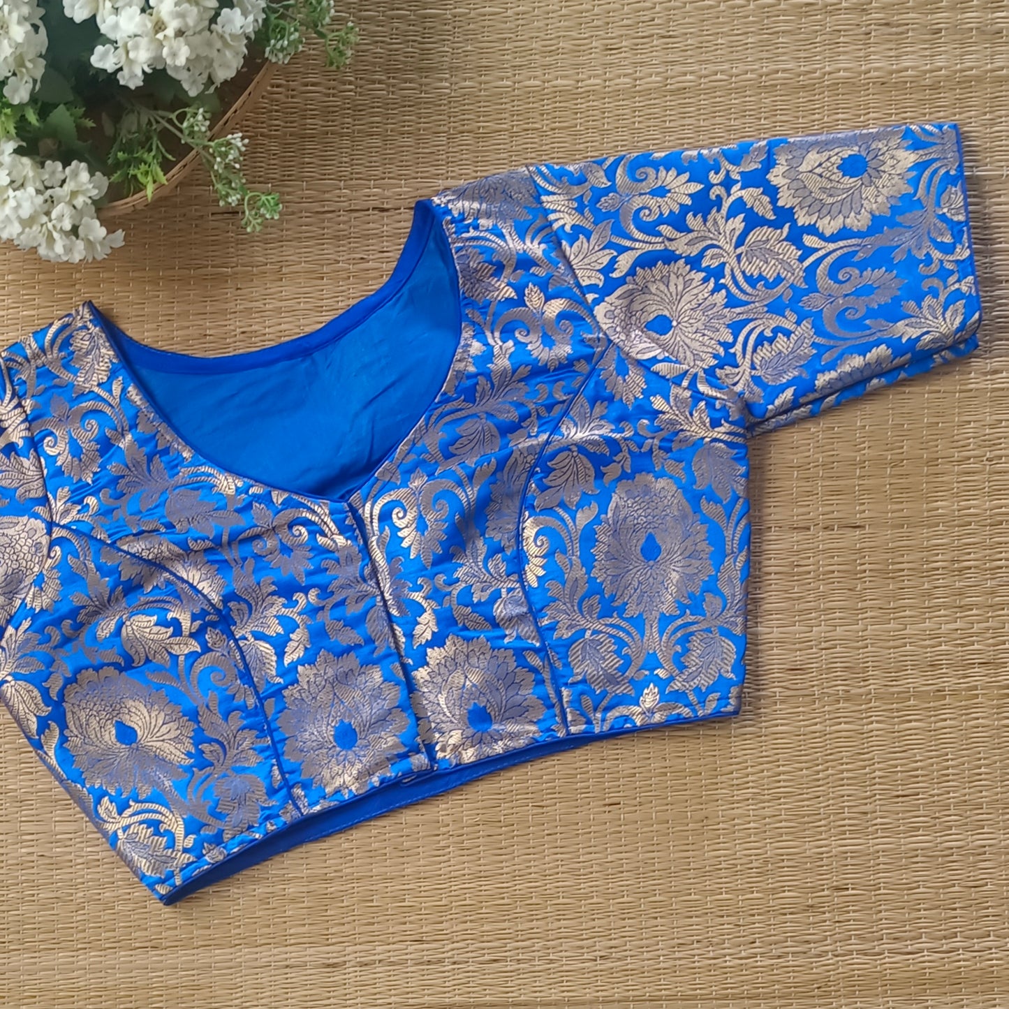Royal Blue Brocade Blouse