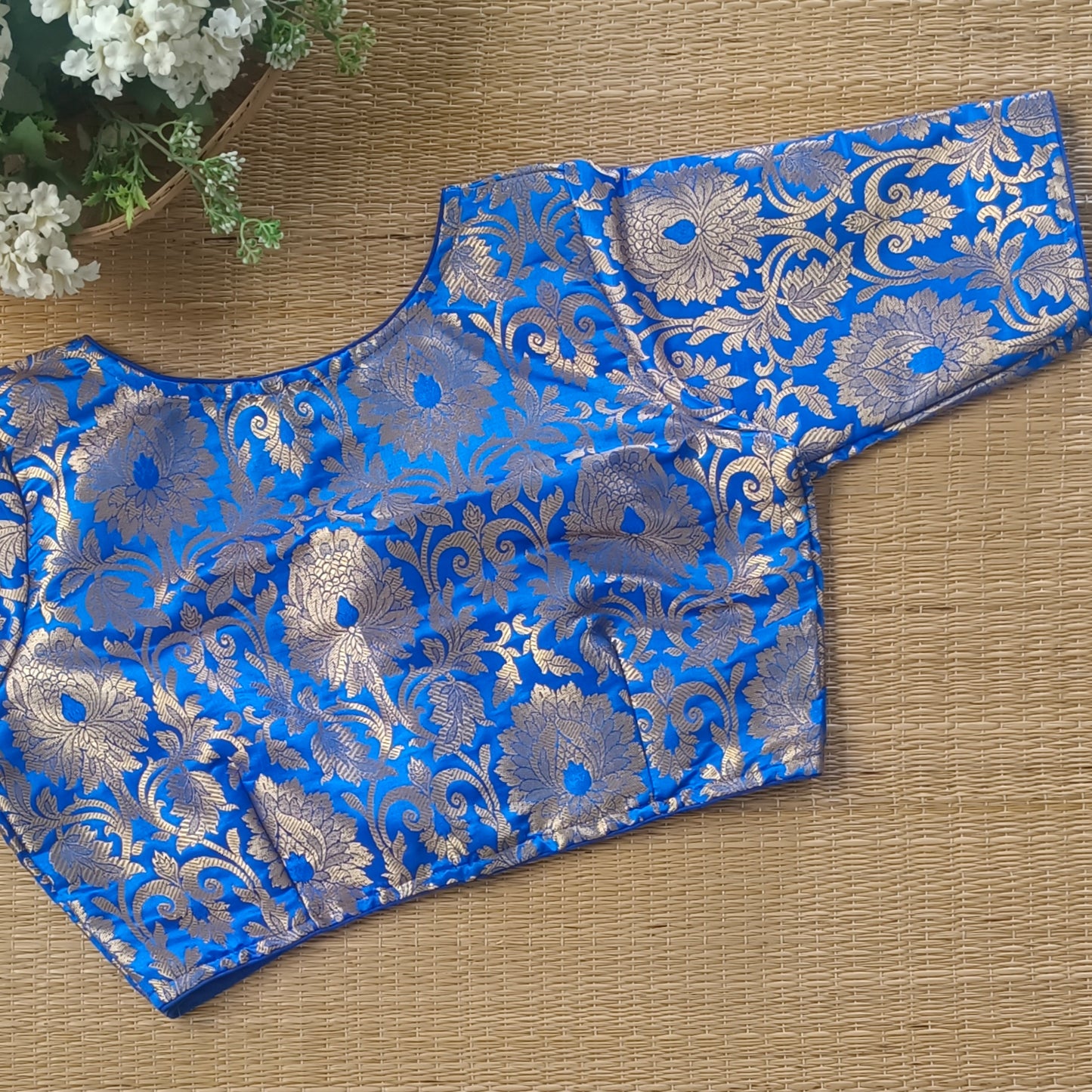 Royal Blue Brocade Blouse