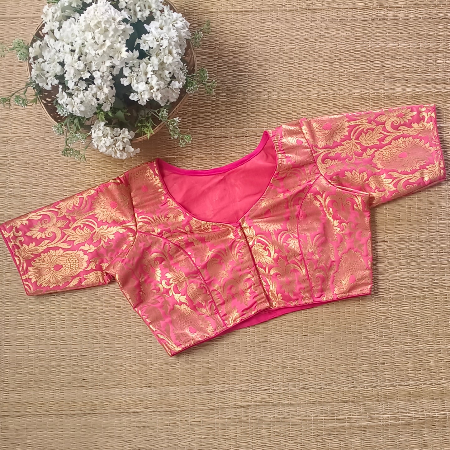 Peach Pink Brocade Blouse